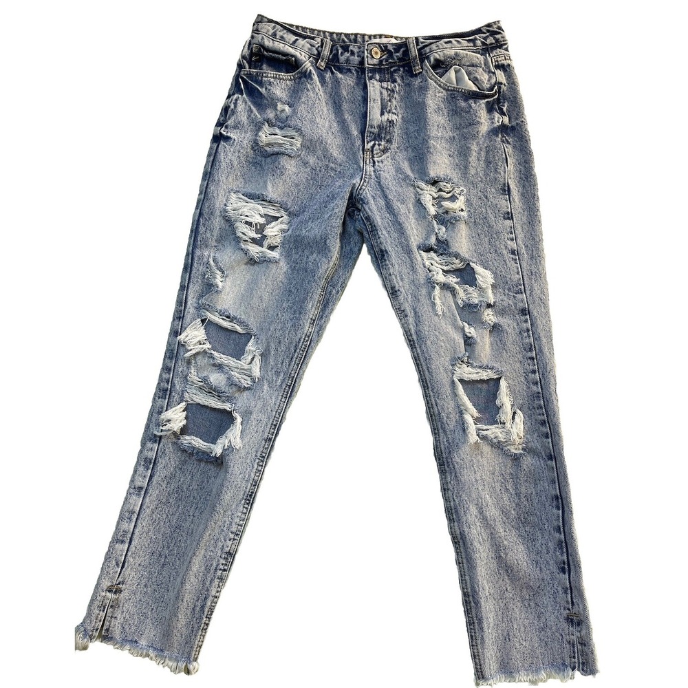 Kancan Juliet Ultra High Rise Mom Jeans Size 9/28 Acid‎ Distressed Frayed Hems